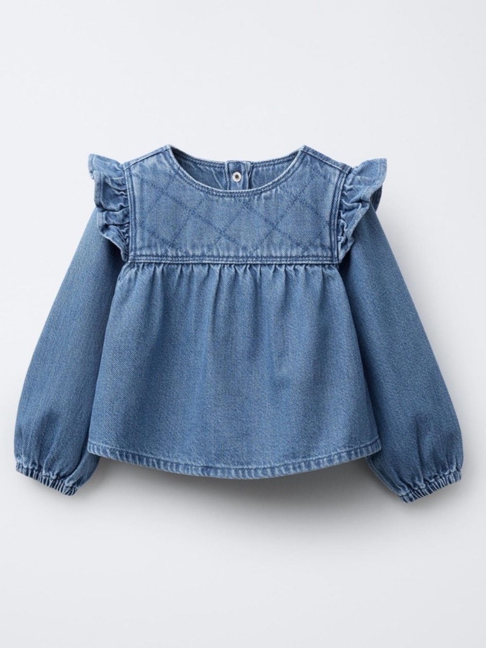 Zara Denim Ruffle Blouse Girls 5 Years Chambray Western Top